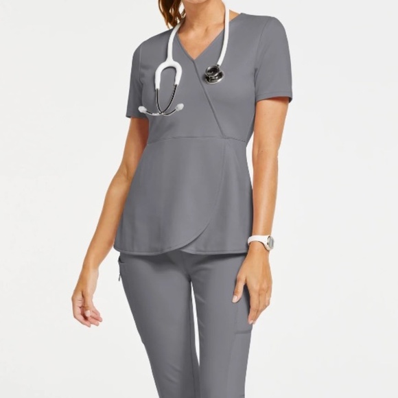 Jaanuu Women's Tulip Mock-Wrap Scrub Top - Picture 3 of 5
